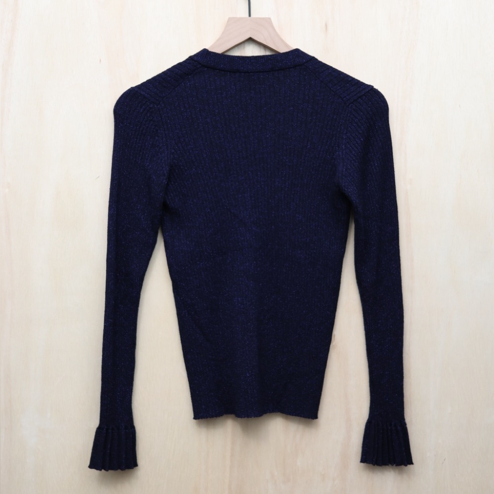 Tara Jarmon Metallic Ribbed‎ Cardigan Navy Small - Picture 4 of 4